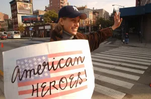Demonstration Prints: Well wishers demonstrate their support for recovery workers near the site of the World Trade Center