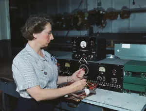 Machinery Prints: Woman electric wiring technician at Douglas Aircraft Company