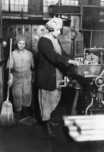 Labor Prints: Woman grinding small gear cutter at Midvale Steel & Ordnance Company