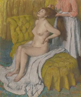 Pastel Prints: Woman Having Her Hair Combed, by Edgar Degas, 1886-88, French impressionist pastel drawing