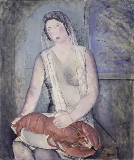 Sweetness Prints: Woman with Lobster - Young Woman Sitting