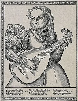 Musics Prints: Woman with lute. Engraving. AISA/Everett Collection**US SALES ONLY**