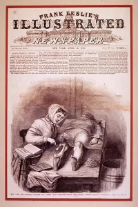 Dead Body Prints: Woman medical student dissecting the leg of a cadaver at the Medicine College for Women in 1870