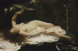 Model Prints: WOMAN WITH A PARROT, by Gustave Courbet, 1866, French painting, oil on canvas