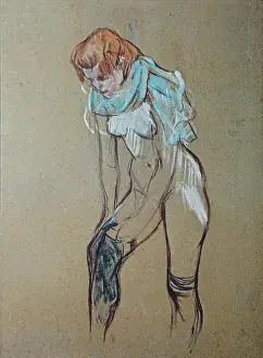 Stocking Prints: Woman putting a stocking on (Femme qui tire son bas)