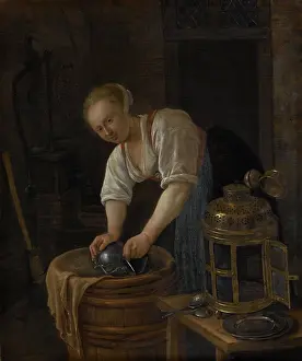 1650s Prints: Woman Scouring Metalware, by Jan Steen