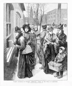 Suffrage Prints: Woman suffrage in Wyoming Territory- women voting at the polls in Cheyenne
