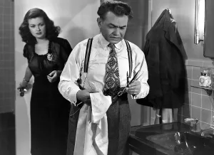 Scissors Prints: THE WOMAN IN THE WINDOW, Joan Bennett, Edward G. Robinson, 1944