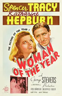Spencer Prints: WOMAN OF THE YEAR, (poster art), Katharine Hepburn, Spencer Tracy, 1942