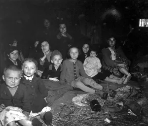 Austria Prints: Women and children in the barracks of Gunskirchen concentration camp in Lambach