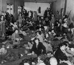 War 2 Prints: Women and children in a crowd hut in 1943 Bergen-Belsen concentration camp