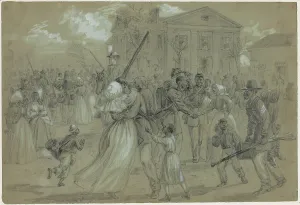 Reunion Prints: Women and children greet their loved ones as African-American soldiers muster out of the military in Little Rock