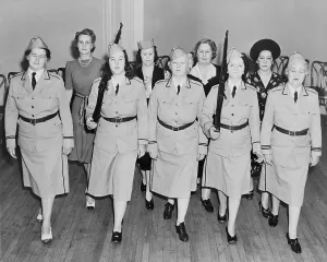Preparedness Prints: Women in a Civil Defense unit in drill practice Newark