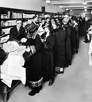 Sears Roebuck Prints: Women eagerly shop across the counter at a newly opened Sears retail store