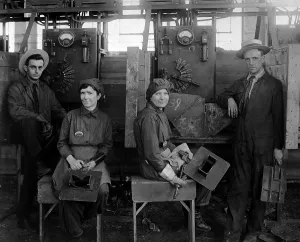 Ship Building Prints: These women electric welders are the first women working on actual ship construction