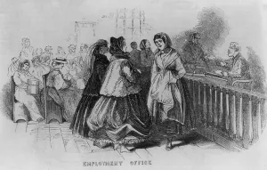 Arriving Prints: Women immigrants at the New York City's Castle Garden immigrant station Employment Office