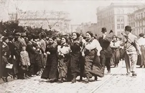 Progressives Prints: Four women marching arm-in-arm in the 1910 May Day Parade in New York City's Union Square