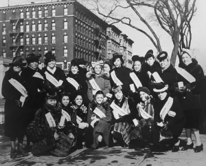 Activists Prints: Women NAACP members, selling anti-lynching buttons in Harlem, 1930s