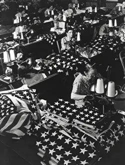 Brooklyn Prints: Women sewing American Flags in Brooklyn