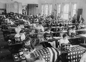 Labor Prints: Women sewing American Flags at the Brooklyn Navy Yard, c. 1916-1920 (BSLOC_2017_2_155)