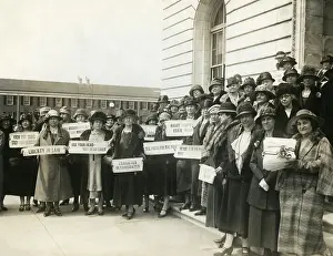 19th Amendment Prints: Women Suffragettes holding placards with political activist slogans in 1920