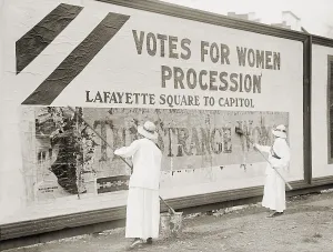 19th Amendment Prints: Women suffragists cover a billboard to advertise their Washington, D.C. parade