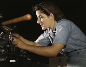 Machinery Prints: Women war worker finishing airplane parts in a hand mill at Consolidated Aircraft Corporation in Fort Worth