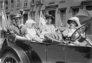 Convertible Prints: Women's suffrage leaders in an open car at a Votes for Women parade in New York City
