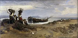 Symbolism Prints: Wood Women at Anzio also known as Women boarding Wood at the Port of Anzio