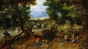 Dogs Prints: A WOODLAND ROAD WITH TRAVELERS