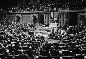 Images Dated 29th November 2007: Woodrow Wilson (1856-1924) addressing Congress in 1916