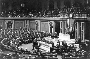 Images Dated 21st November 2007: Woodrow Wilson (1856-1924) addressing Congress in 1917