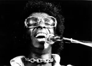 Afro Prints: WOODSTOCK, Sly Stone of Sly and the Family Stone, 1970, performance at music concert