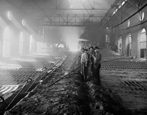 Chicago Prints: Four workers casting pig iron in the Iroquois Smelter