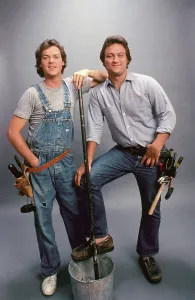 Belushi Prints: WORKING STIFFS, (from left): Michael Keaton, Jim Belushi, 1979