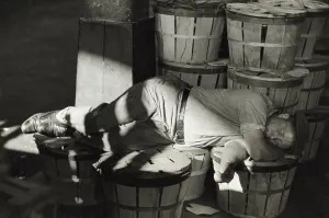Candid Portraits Prints: Workman catching a nap at the Baltimore fish market, July 1938. (BSLOC_2013_8_100)