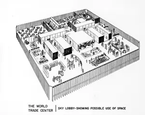 Twin Towers Prints: WORLD TRADE CENTER, diagram of proposed use of sky lobby space