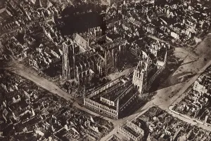 Belgium Prints: World War 1. Aerial view of the ruins of Ypres
