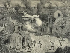 American Military Prints: World War 1. American marines attacked by a German airplane at Vierzy during Soissons attack