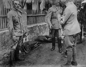 Bloody Prints: World War 1. Austrian officer wounded while on patrol in the Isonzo battle front