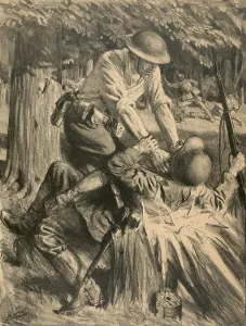 World War 1: Battle of Belleau Wood. American soldier strangling a German soldier at Belleau Wood battle during World War I. The U.S
