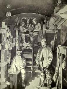 Fortresses Prints: World War 1: Battle of Verdun. French Soldiers in a bunked sleeping-cabin in Vaux Fort