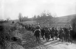 February Prints: World War 1: Battle of Verdun. German prisoners being escorted to confinement behind the lines of the Battle of Verdun