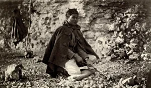 Vietnamese Prints: World War 1: Battle of Verdun. Indo-Chinese soldier in the out-of-doors winter garb provided to the French Colonials