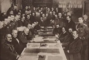 Russia Prints: World War 1. The Bolshevik government of Russia signs a separate peace with Central Powers (Austria)