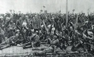 Trench Warfare Prints: World War 1. British soldiers celebrating their capture of German trenches at St