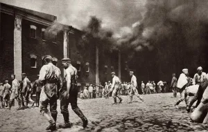 Photogravure Prints: World War 1. The citadel of Brest-Litovsk in flames after the town was captured by the Germans in late August/early