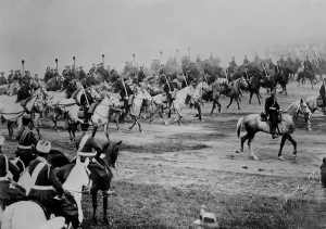 Parade Prints: World War 1. Czar Nicolas II reviewing Russian troops
