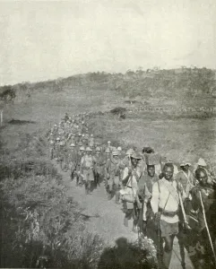 Marching Prints: World War 1 in East Africa. British and Empire African soldiers on the march in 1917
