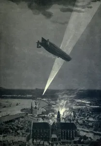Belgium Prints: World War 1. First use of a German Zeppelin to drop bombs occurred on Aug. 24, 1914